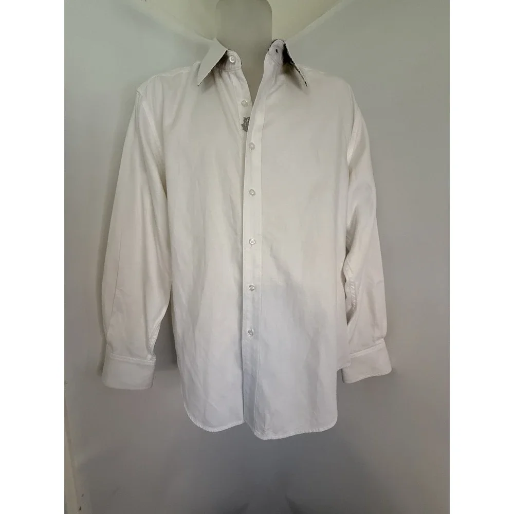 Robert Graham White Button Up Shirt Size Large Flower Contrast Collar Cuffs NWOT